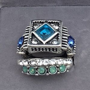 Boho Stack Silver and Blue Gemstone Rings size 7